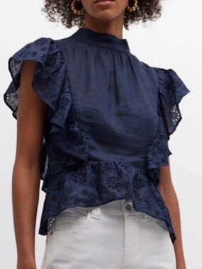 NWT💕FRAME Eyelet Peplum Top in Navy Size XS New
